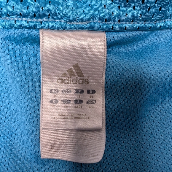 Adidas Women Size Large Athletic Shorts Blue with Green and White Stripes - Picture 4 of 11